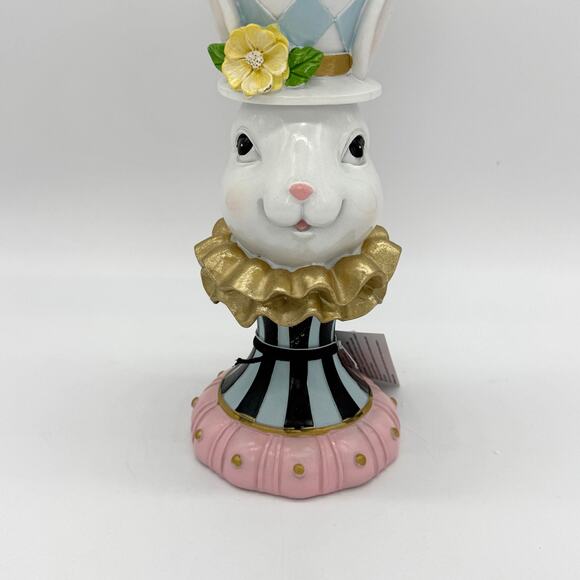 Set of 2 Tophat & Tail Blue Easter Bunny Mad Hatter Pedestal Candle Holder NEW - Picture 7 of 8